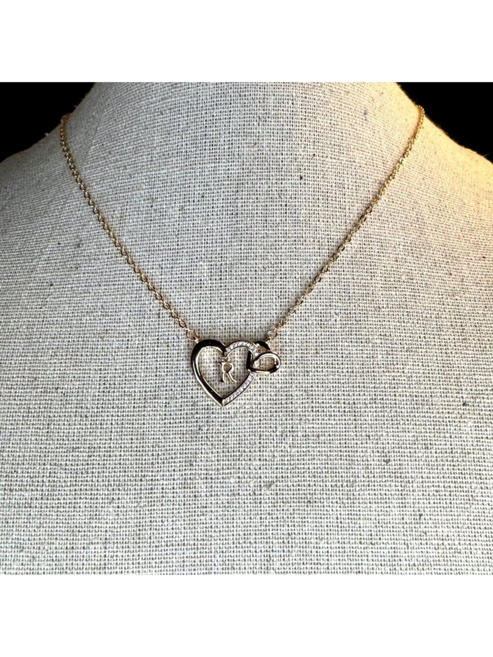 14k Gold Plated R Initial Heart Pendant Chain Necklace Size 18" Length